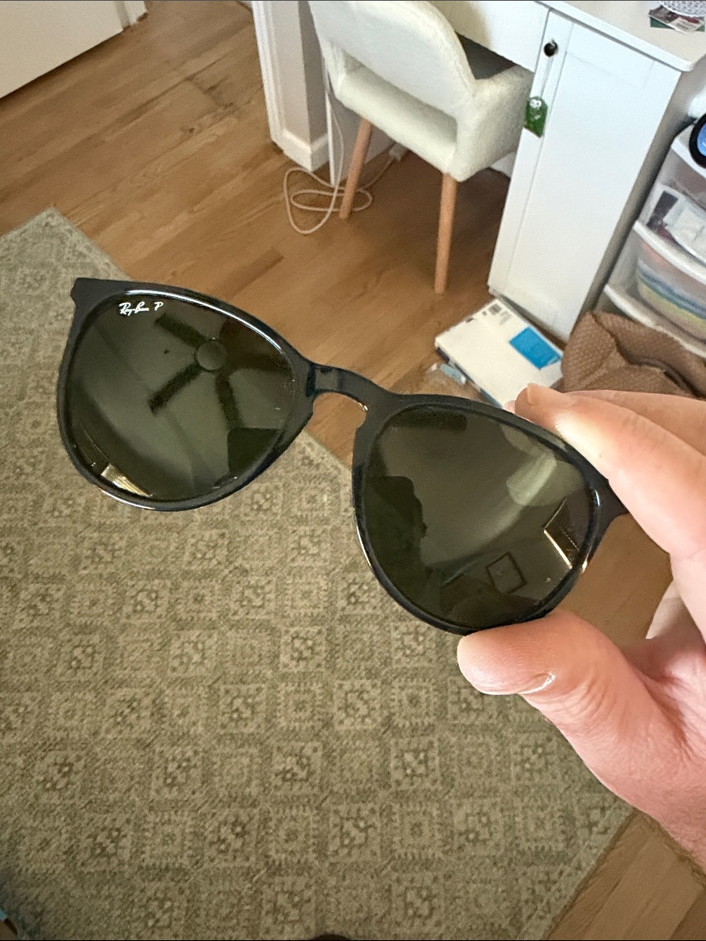 Ray-Ban Black Frame with Dark Green Lenses Round Sunglasses